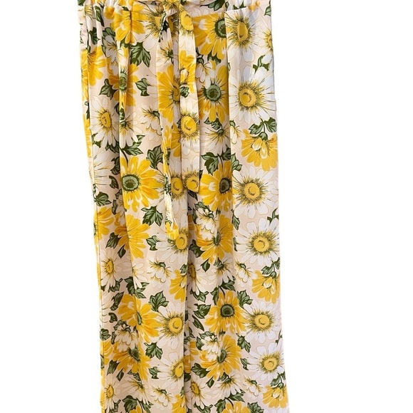 As U Wish Pants - As U Wish Wide Leg Pants, Size M, Sunflower Print, Elastic Waist, Colorf…